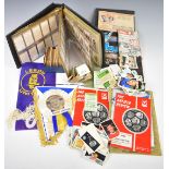 Football programmes, tickets, cards, rosettes and ephemera c1970s/80s including Liverpool, Leeds,