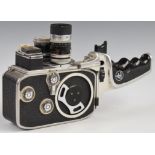 Bolex Paillard D8L 8mm cine camera with 1:1.9 5.5mm, 1:1.8 13mm and 1:1.8 35mm lenses, in carry