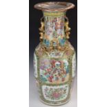 Chinese 19th/20thC famille rose floor vase, the body divided into eight separately decorated panels,