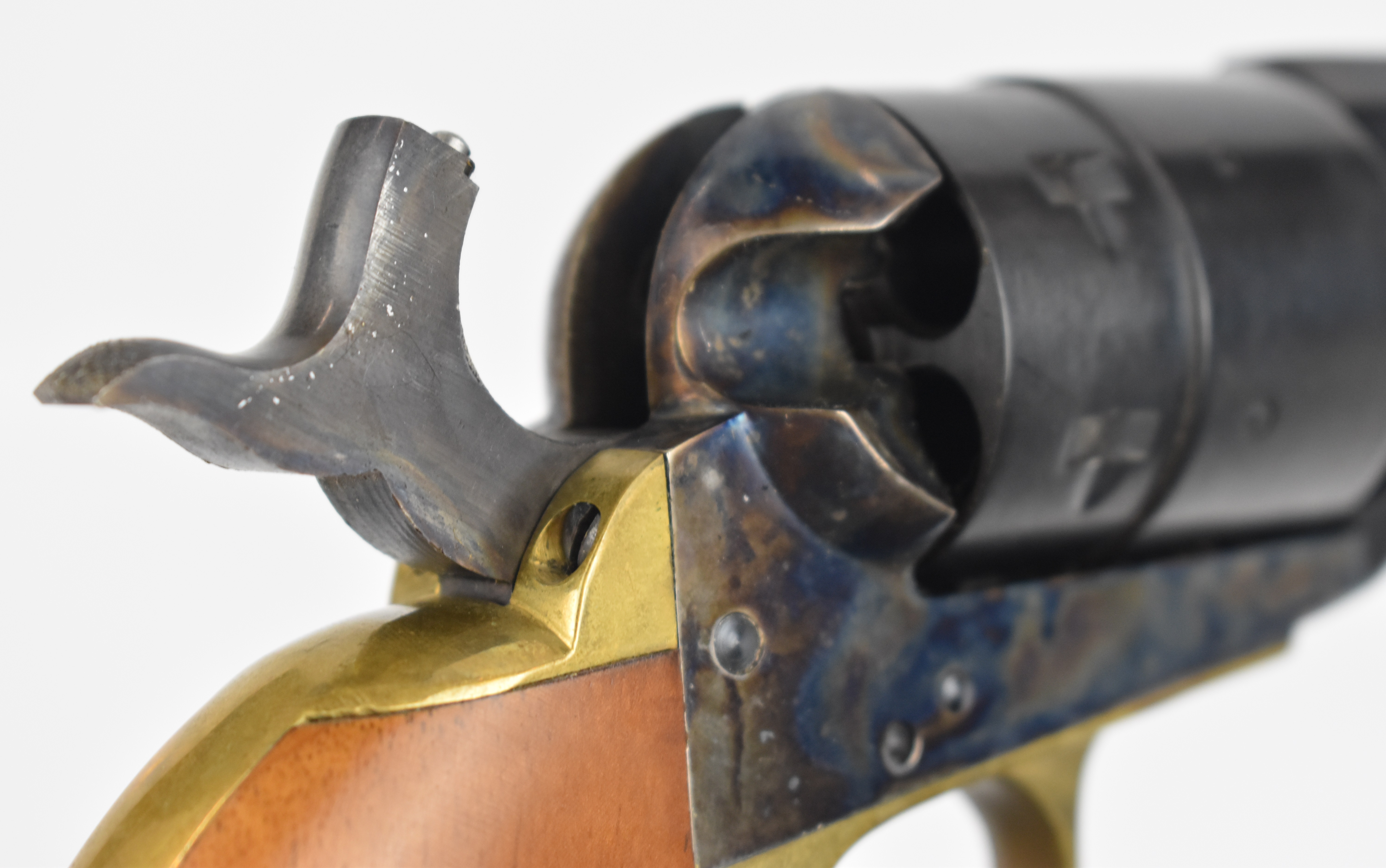 Italian Colt style 9mm blank firing six-shot single action revolver with brass trigger guard, wooden - Image 10 of 12