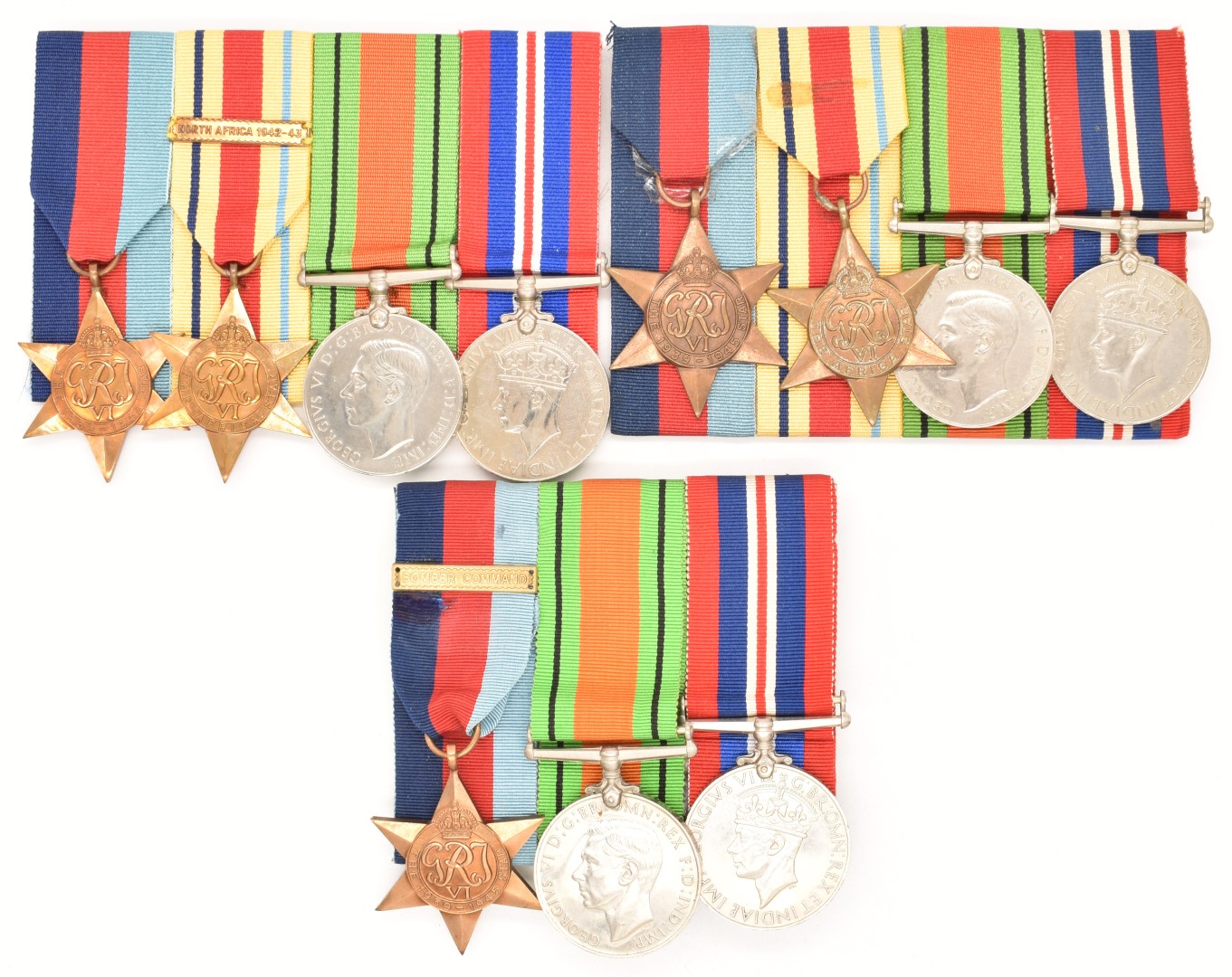 Three British Forces WW2 medal groups comprising a group of three, 1939-1945 Star with clasp for