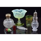 Seven pieces of decorative glassware and ceramics comprising a St Louis flash overlaid beaker with