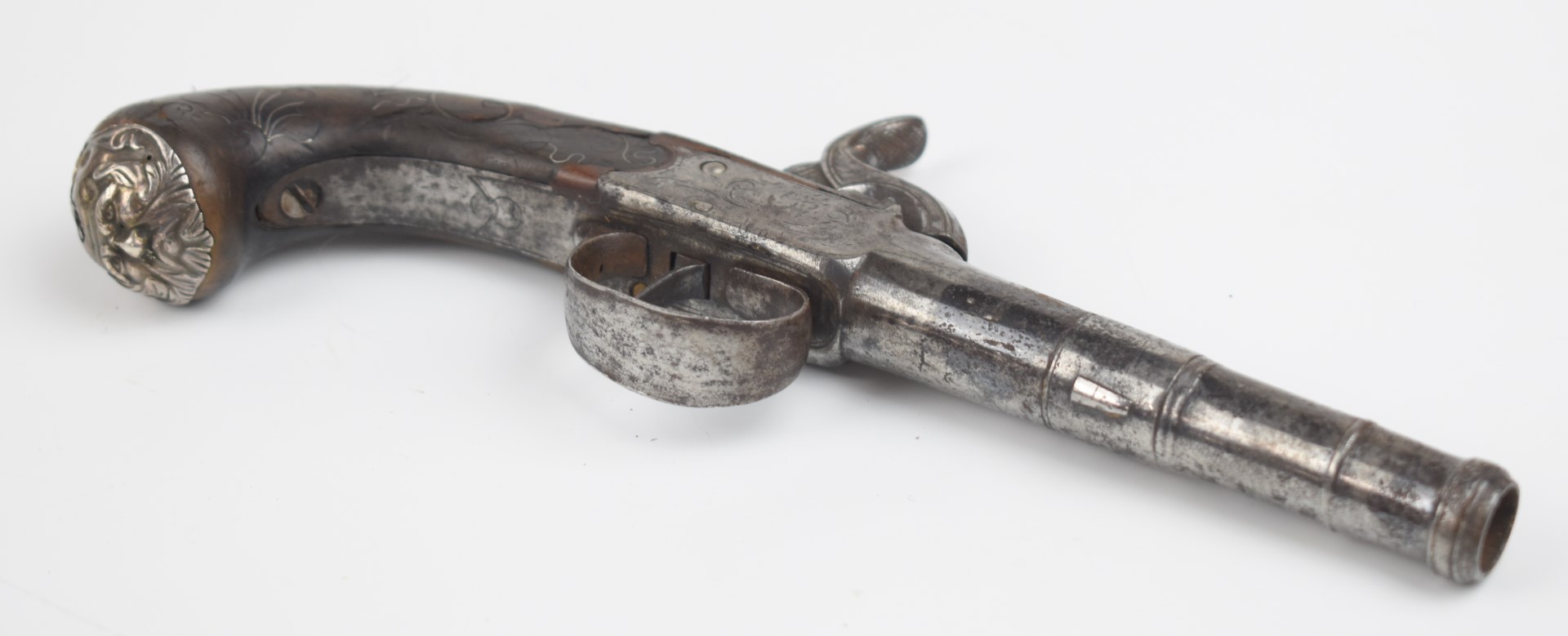 Queen Anne percussion hammer action pocket pistol with engraved lock and hammer, wire inlaid - Image 4 of 11