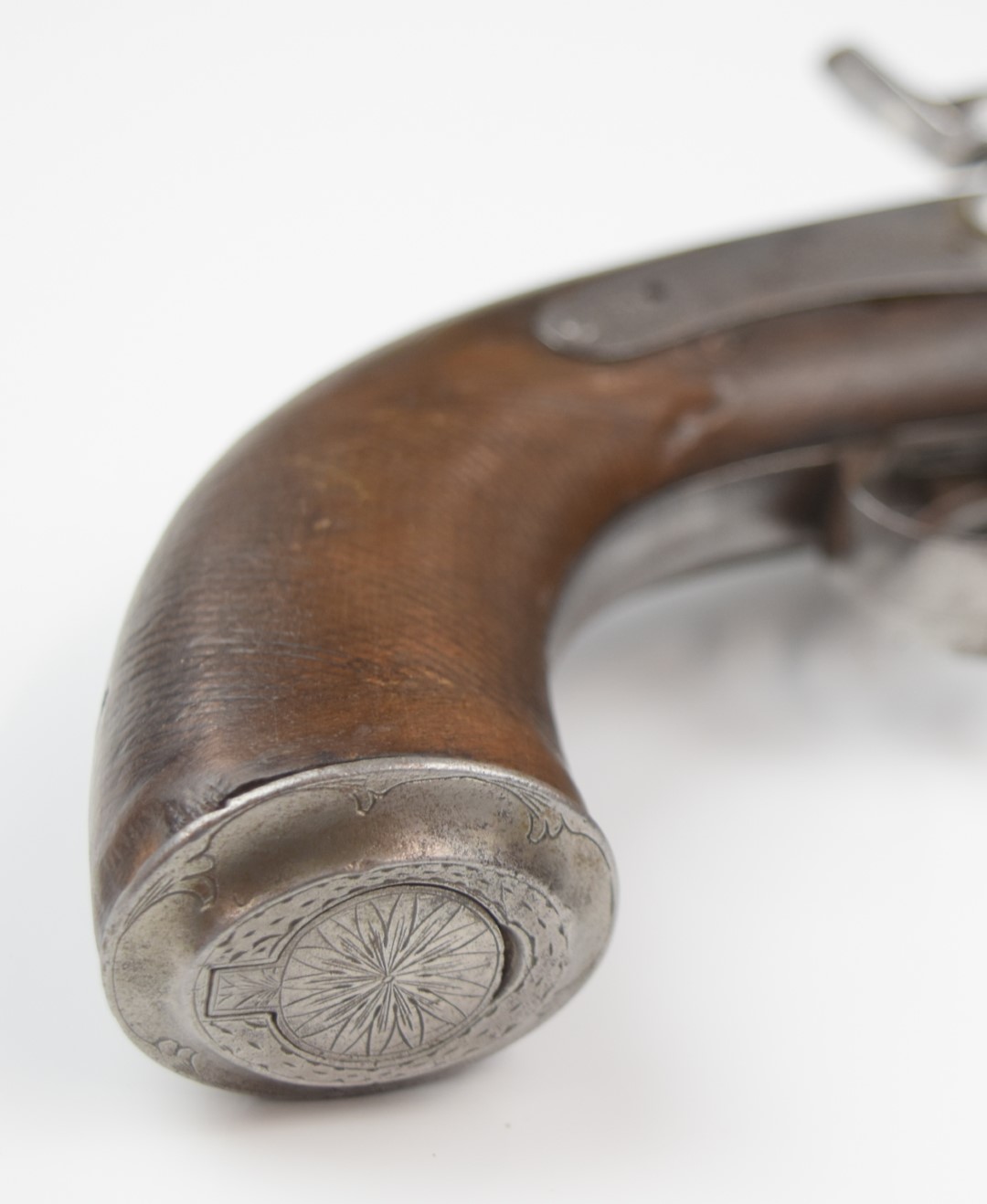 Unnamed 28 bore percussion hammer action double barrelled over and under howdah pistol with engraved - Image 5 of 12
