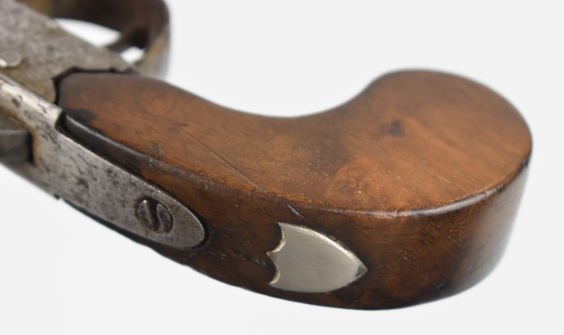 Indistinctly named flintlock pocket pistol with engraved lock and hammer, vacant shield shaped - Image 11 of 11