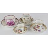 19thC teaware including cup and saucer with enamelled flower decoration, probably Worcester,
