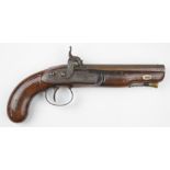H W Mortimer of London percussion hammer action coat pistol with named and engraved stylised dolphin