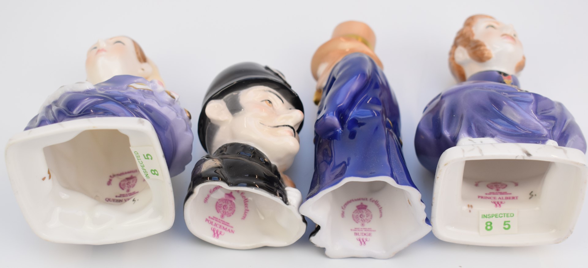 Four limited edition Royal Worcester candle snuffers comprising Budge, policeman, Queen Victoria and - Image 4 of 4