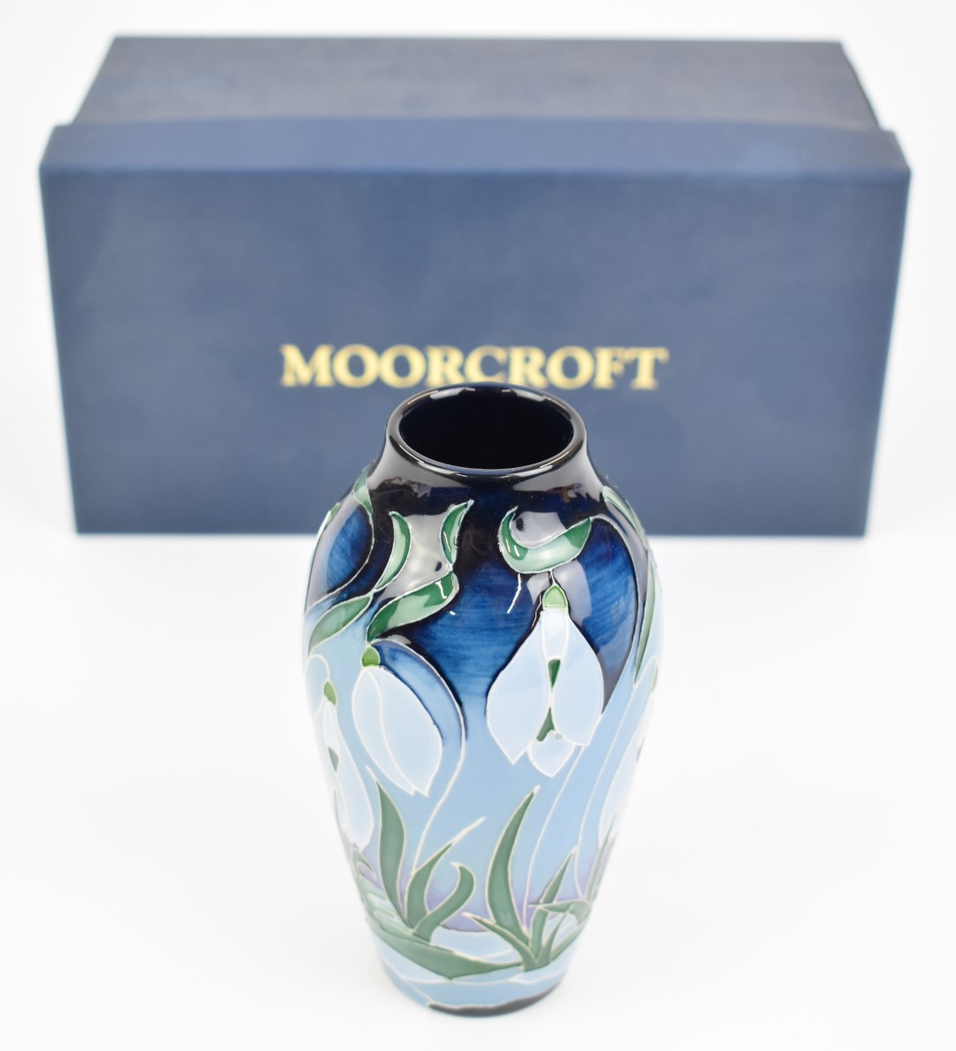 Moorcroft vase decorated with snowdrops, height 14cm