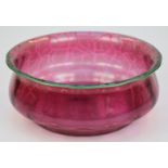 Michael Powolny for Loetz iridescent cranberry glass bowl with mottled silver decoration and applied