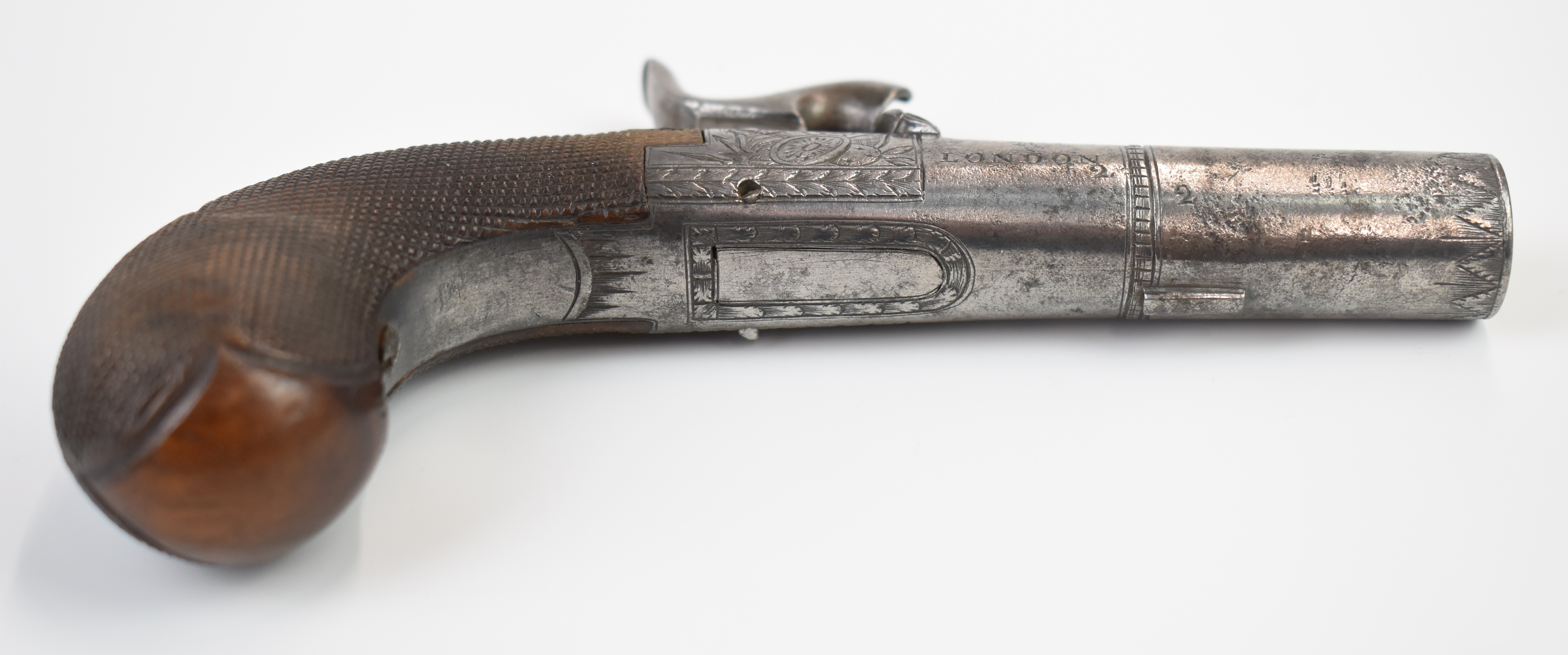 Smith of London retailed Belgian percussion hammer action pocket pistol with named and engraved - Image 6 of 7