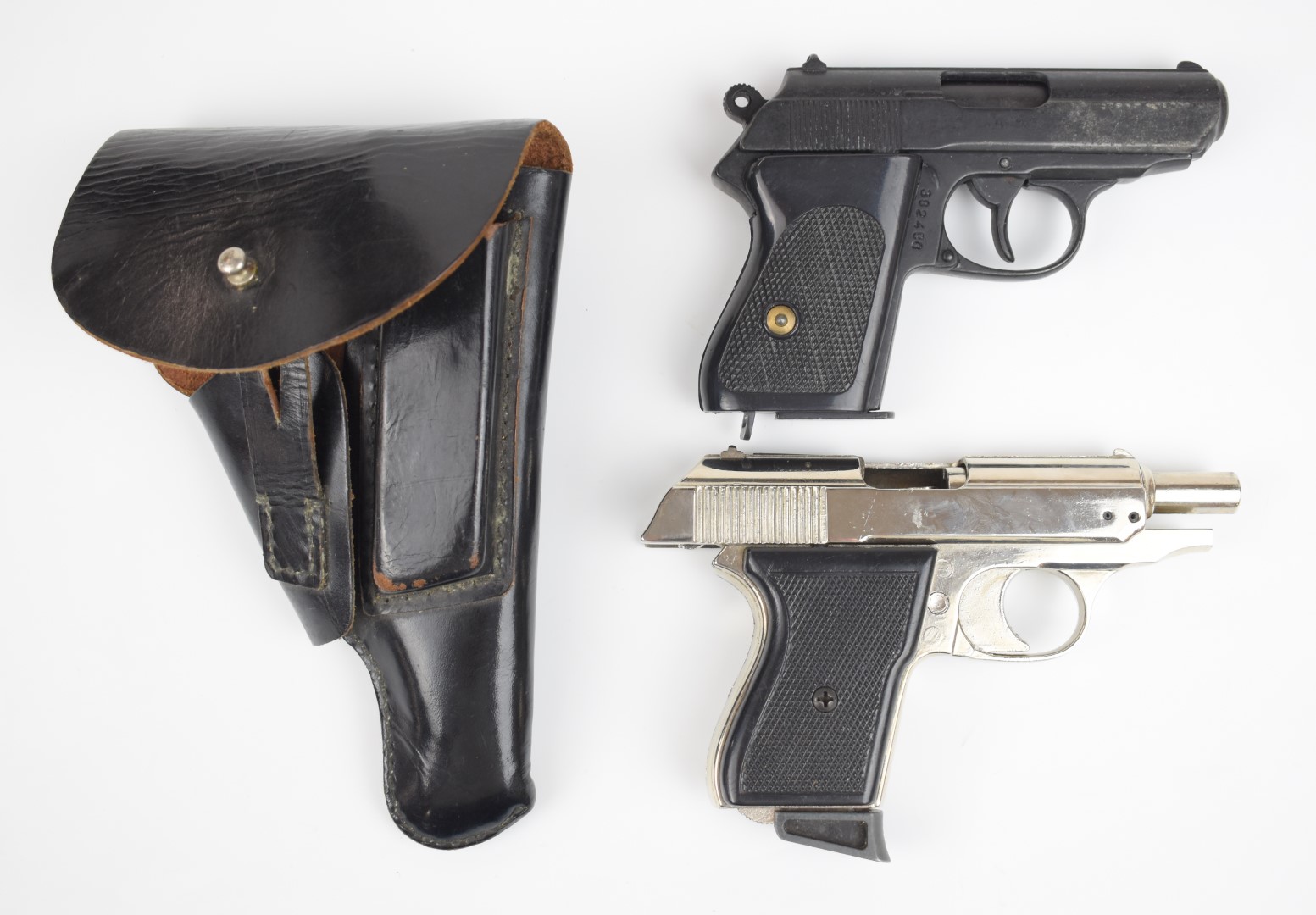 Two pistols BBM ME 8 Police 8mm blank firing pistol, NVSN, and German PPK 7.65mm replica in