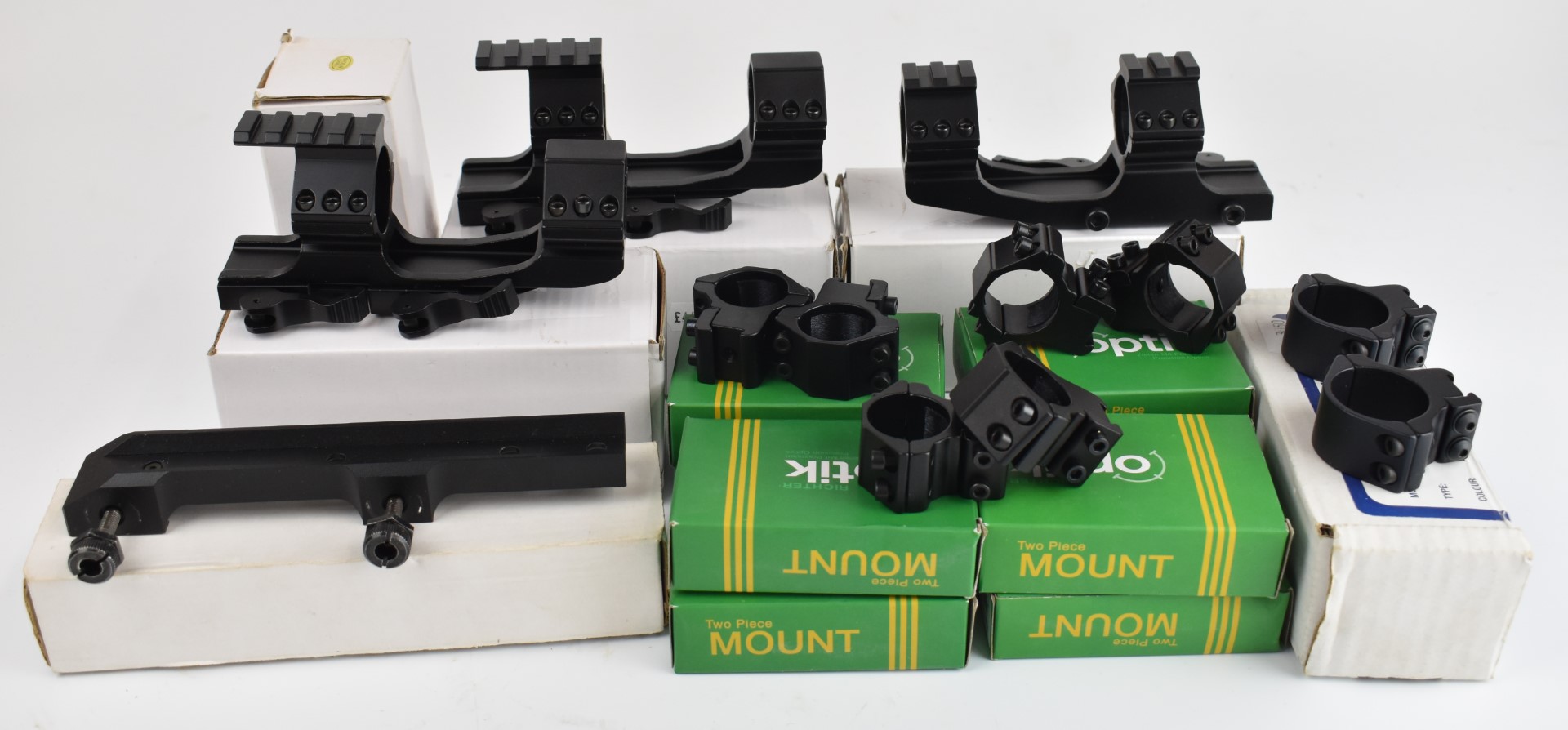 Fourteen sets of scope mounts including Richter Optik, Blue Print Mounts, Digisight Los/ Dovetail,