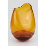 Bob Crooks First Glass Oblique series amber and red incalmo studio glass vase, signed to base,