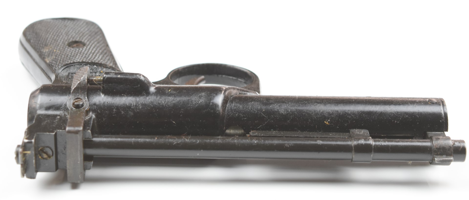 Webley Junior Mk. II .177 air pistol with named and chequered grips and adjustable sights, serial - Image 4 of 12