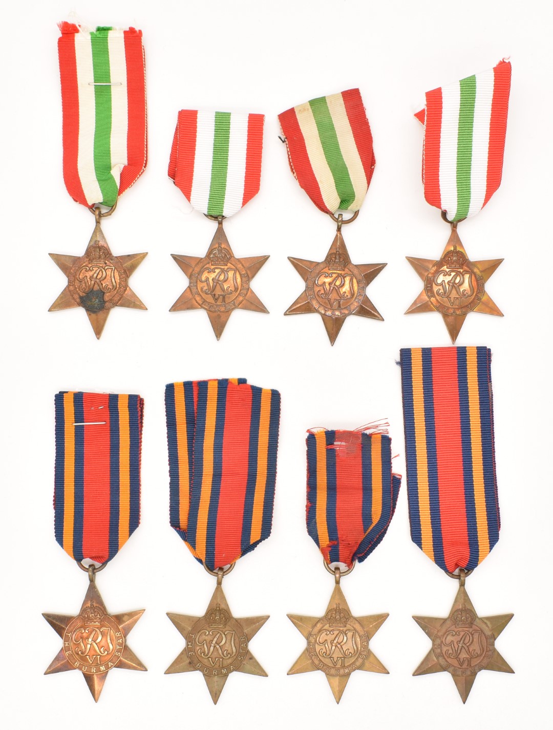 Four WW2 Burma Star Medals and four Italy Star Medals