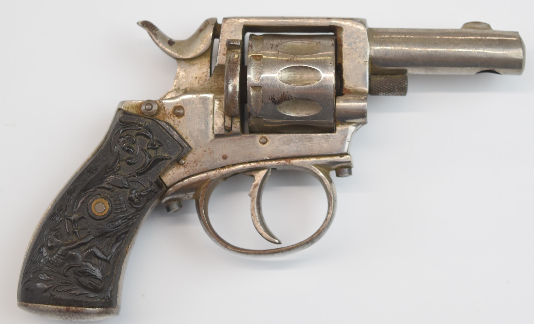 Unnamed ten-shot double action blank firing revolver or starting pistol with relief scenes of - Image 2 of 20