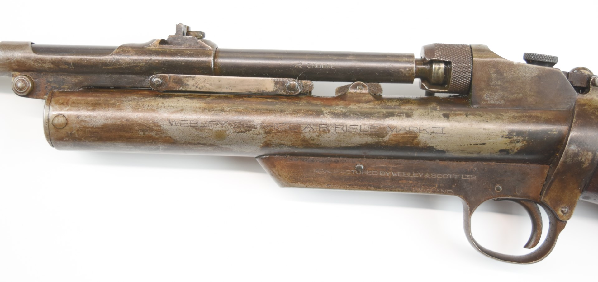 Webley Service Mk II .22 air rifle with interchangeable barrel, adjustable pop-up peep sights, - Image 12 of 15