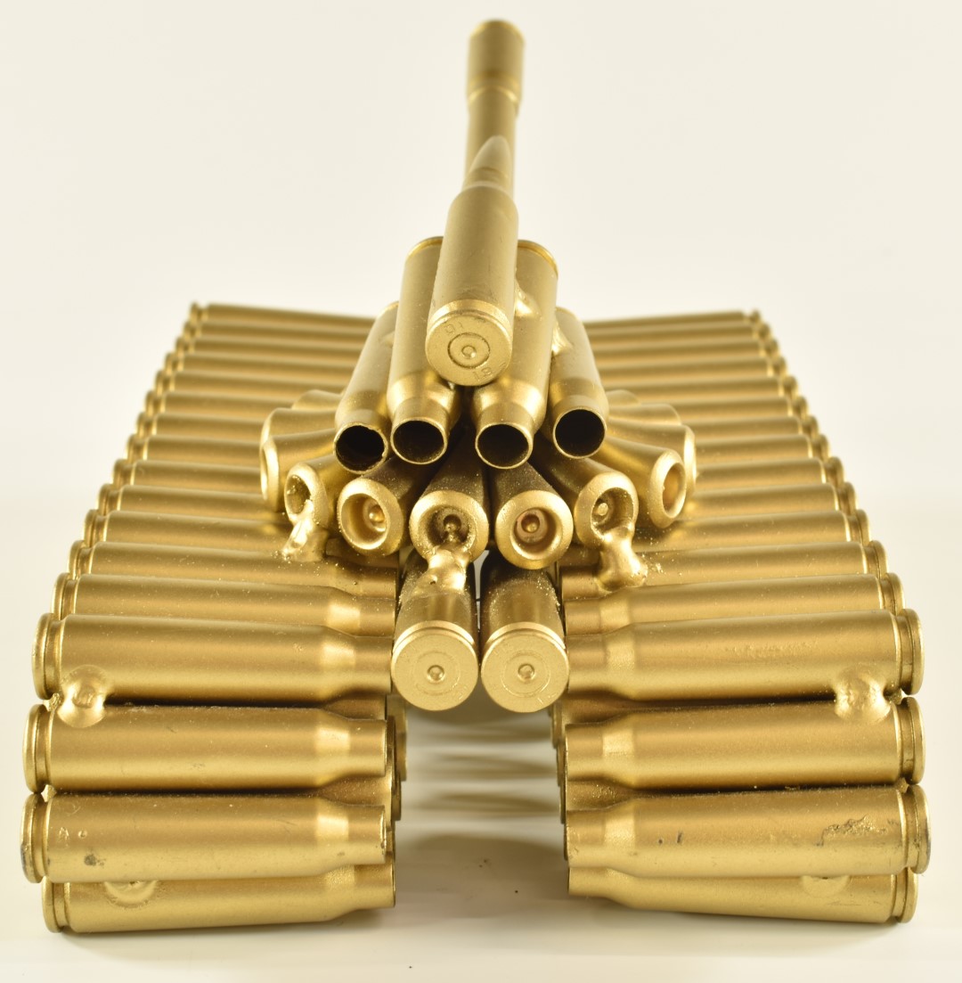 Novelty trench art type model of a tank formed from bullet cases, length 16cm - Image 5 of 5