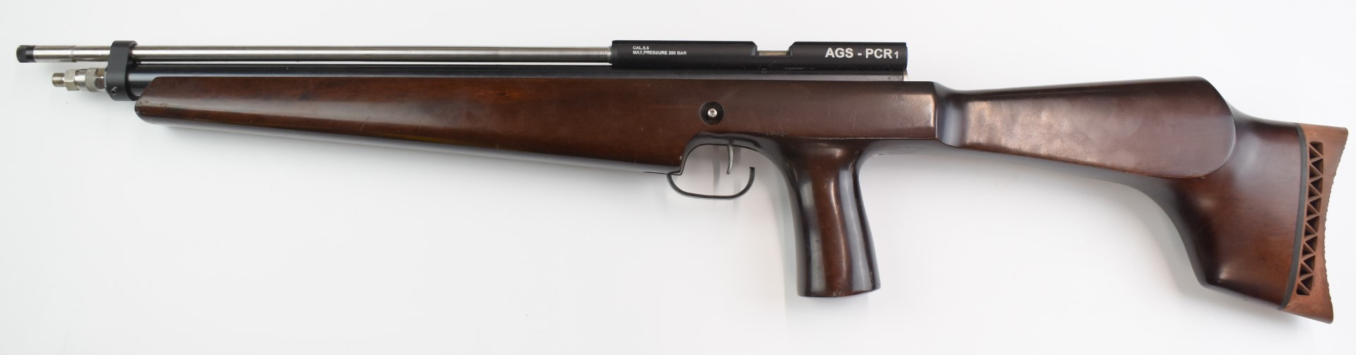 AGS-PCR1 .22 PCP bolt-action air rifle with pistol grip and adjustable trigger, serial number 00911. - Image 6 of 9