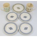 Two Eric Ravilious for Wedgwood alphabet mugs and five side plates