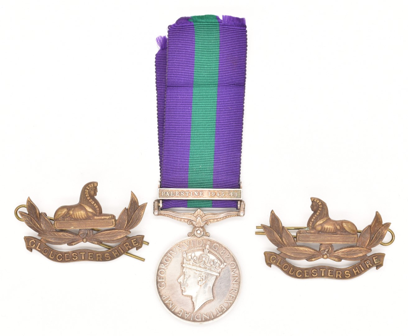 George VI General Service Medal with clasp for Palestine 1945-1948, named to 21039621 Gunner A