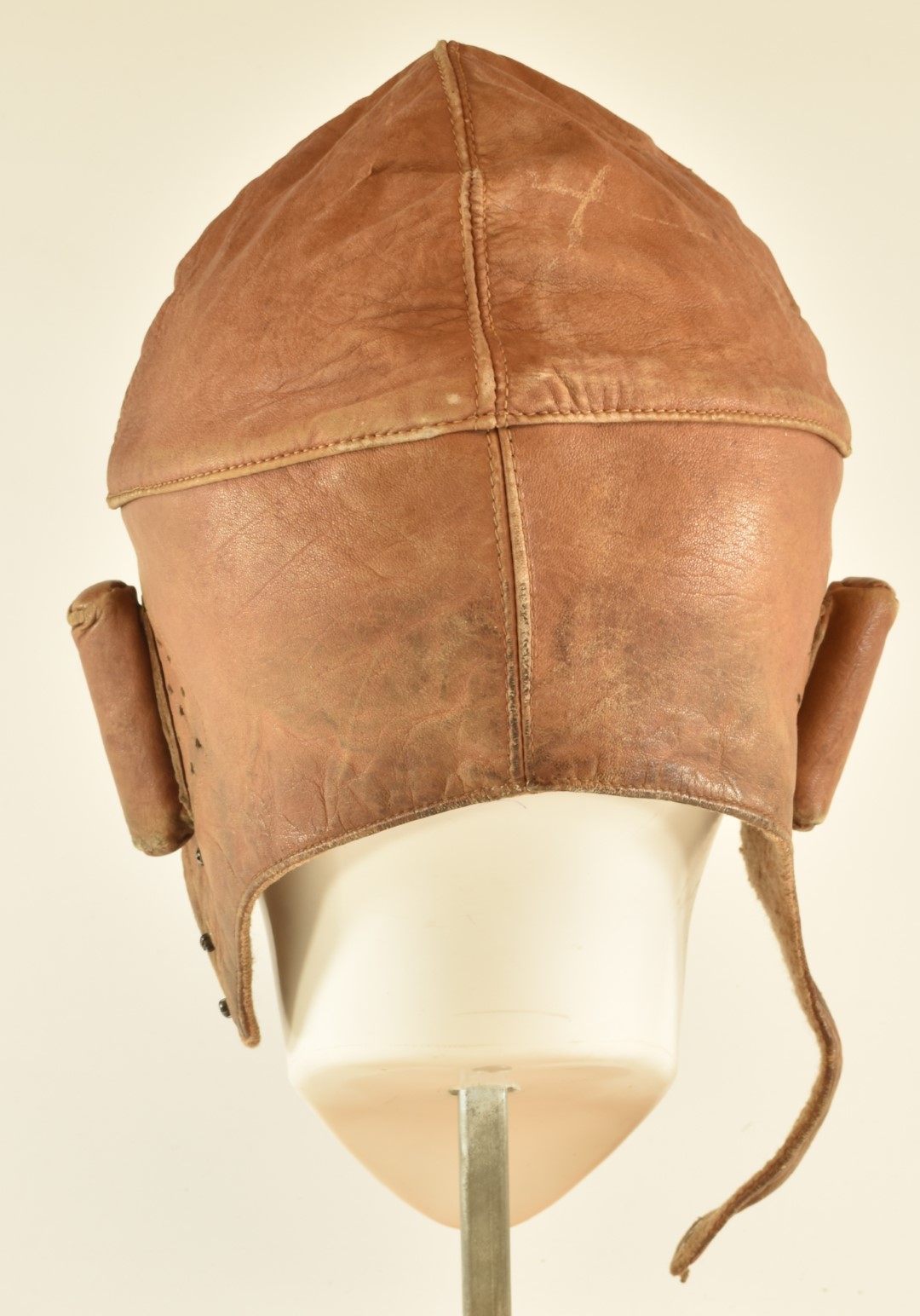 Leather flying helmet, wool lined, with perforated ear sections and protective pads - Image 4 of 6