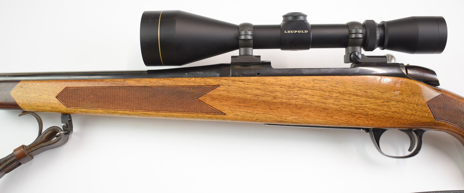 BSA .243 bolt-action rifle with chequered semi-pistol grip and forend, raised cheek-piece, leather - Image 15 of 18