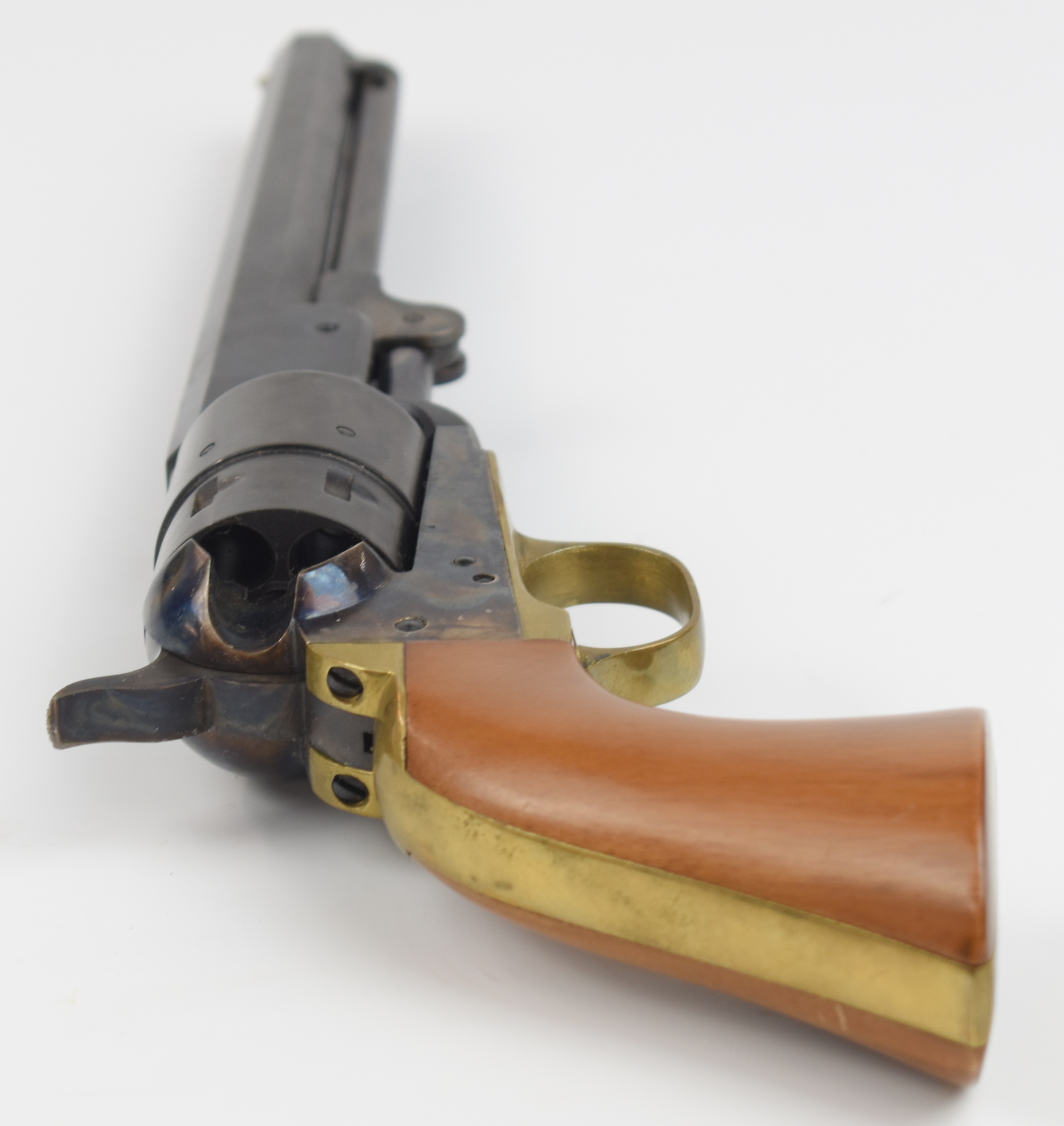 Italian Colt style 9mm blank firing six-shot single action revolver with brass trigger guard, wooden - Image 3 of 12