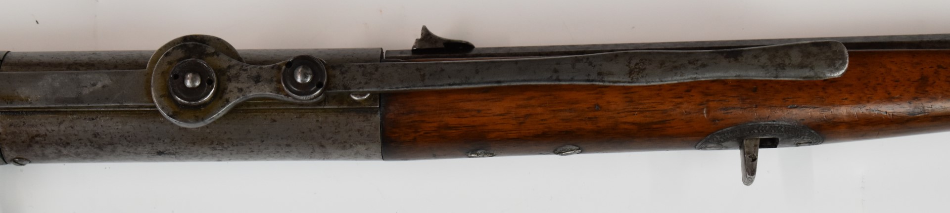 G Richter of Breslau side-lever cocking 8mm air rifle with named top plate, scrolling engraving to - Image 4 of 17