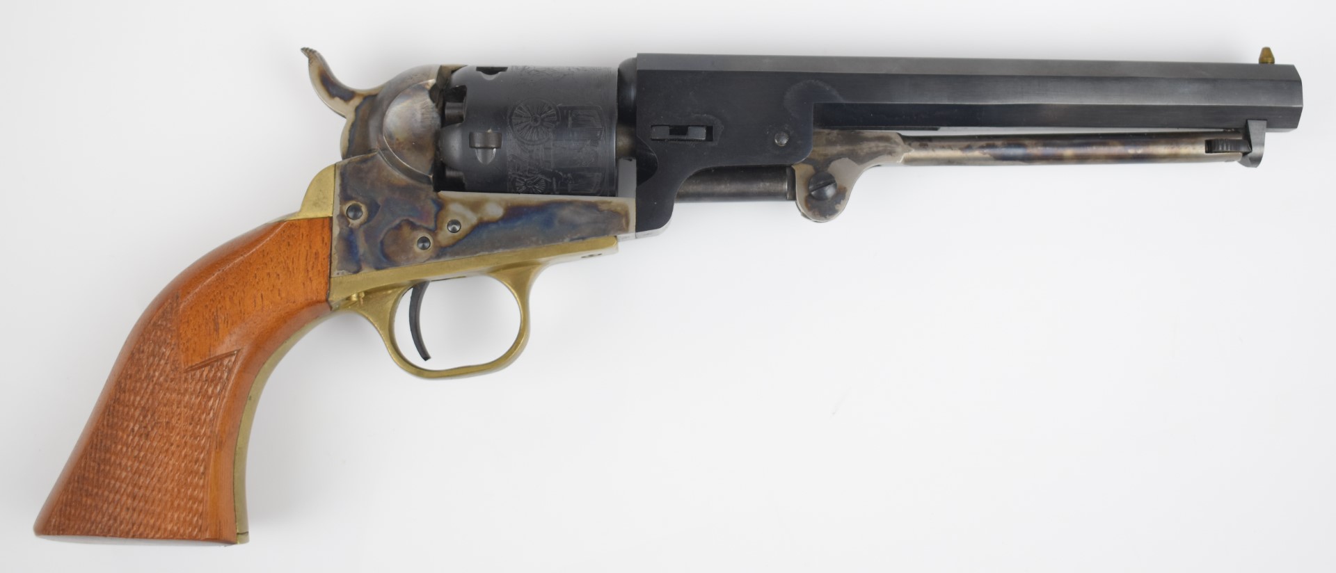 Italian Colt style blank firing five-shot single action revolver with engraved scenes of ships