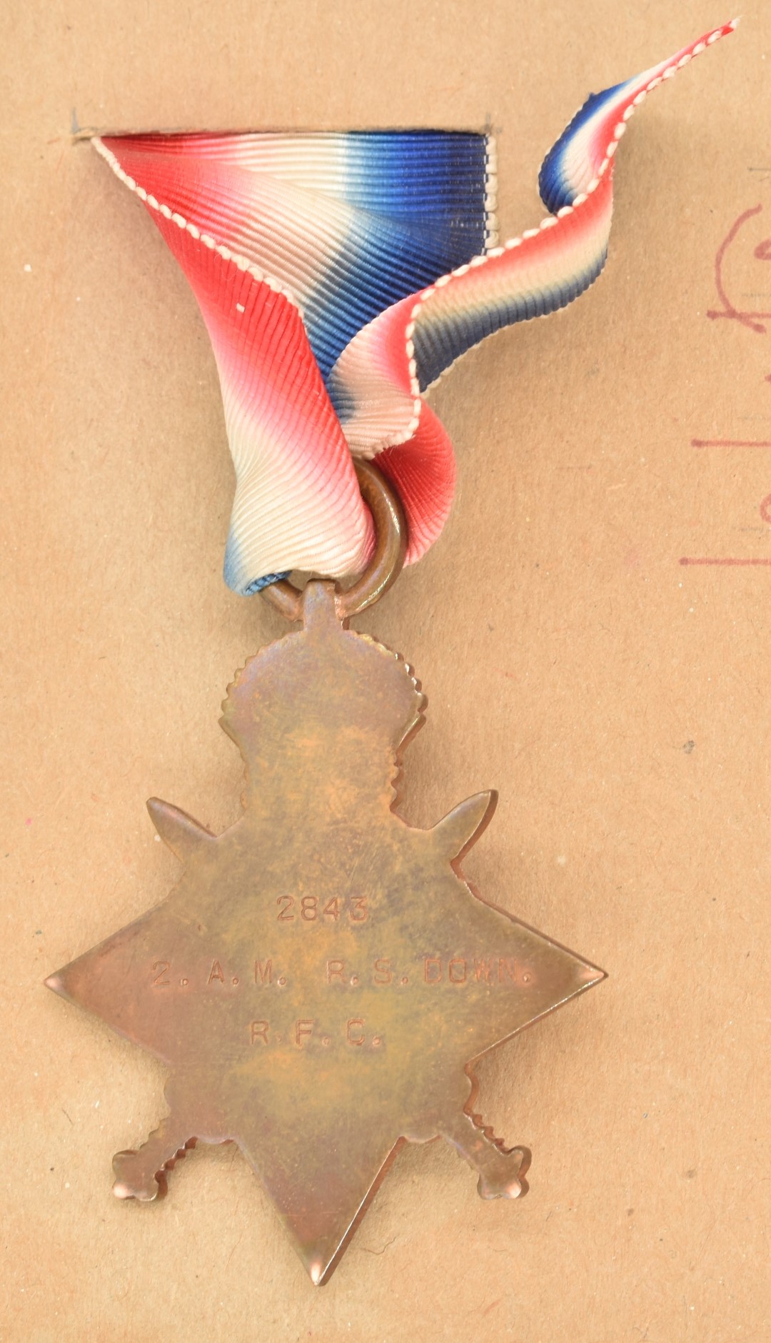 WW1 Royal Flying Corps 1914/1915 Star medal named to 2843 2. A. M. R S Down, RFC with copy of - Image 2 of 2