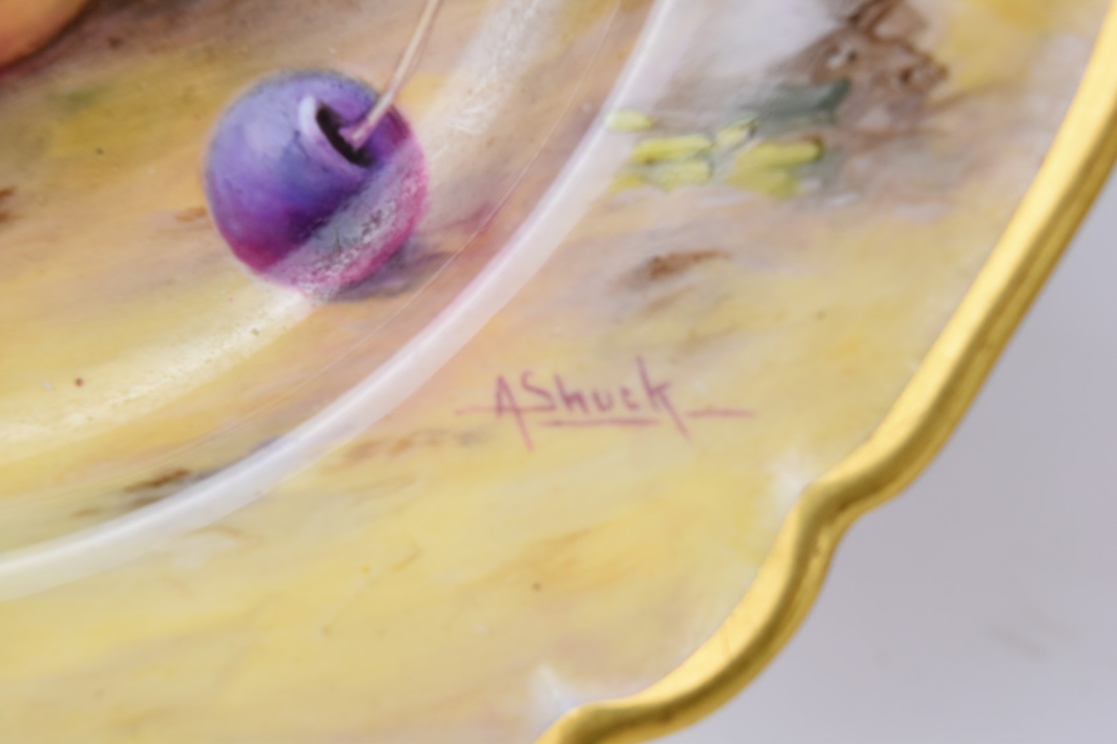 Royal Worcester three painted fruit cabinet plates, two signed A Shuck for Albert Shuck and one - Image 3 of 5