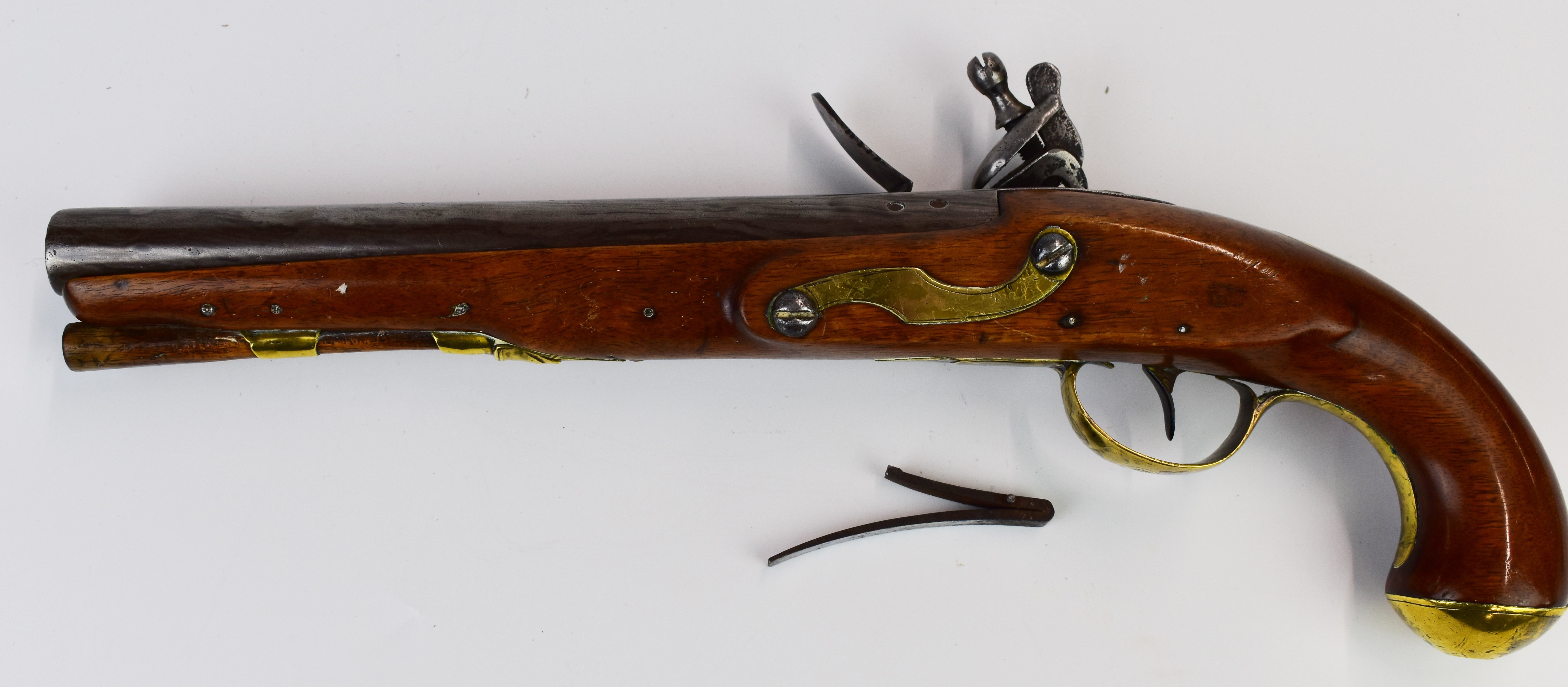 W Ketland & Co flintlock holster pistol with named and line engraved lock, brass trigger guard, butt - Image 6 of 13