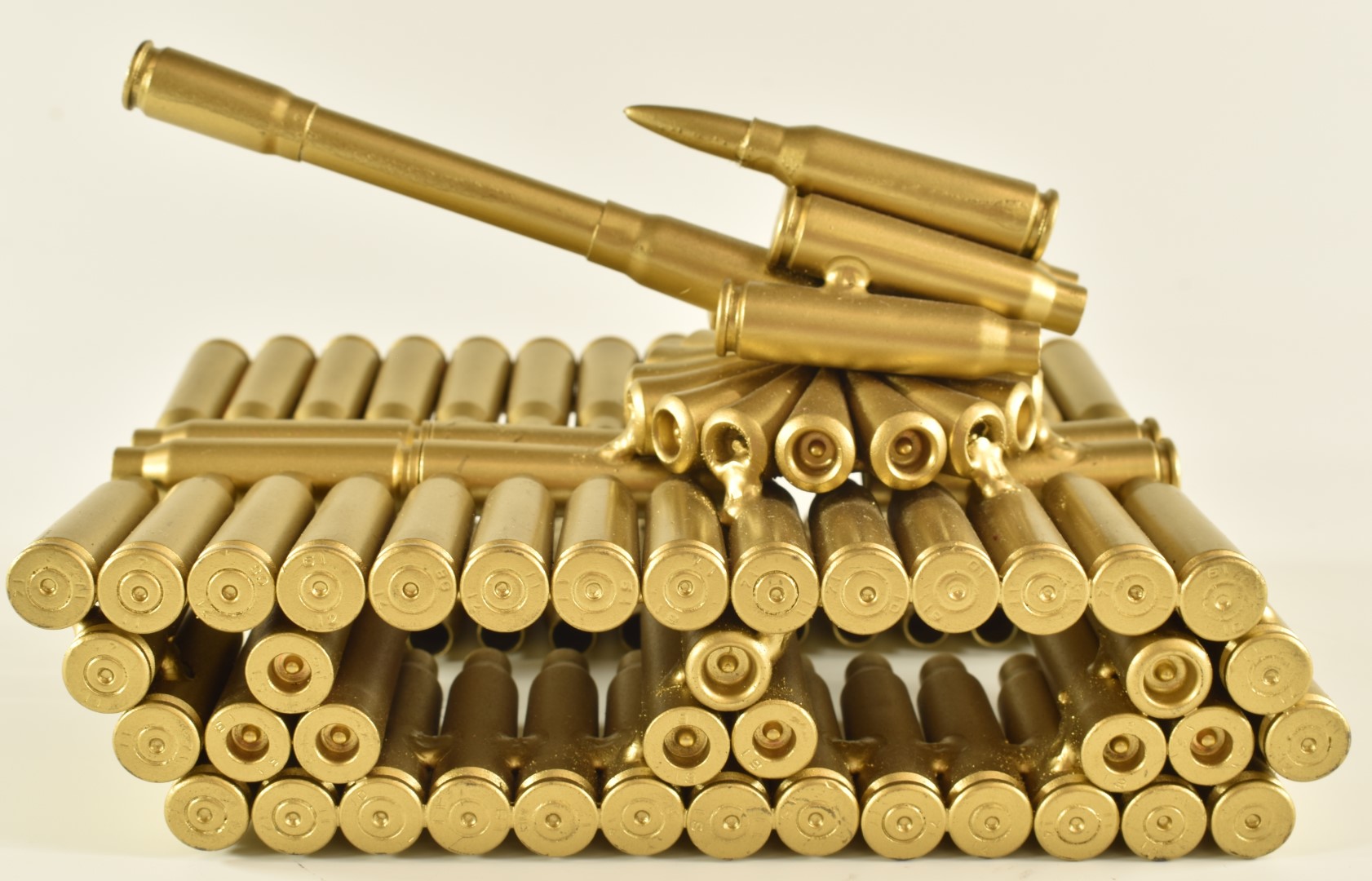 Novelty trench art type model of a tank formed from bullet cases, length 16cm - Image 3 of 5