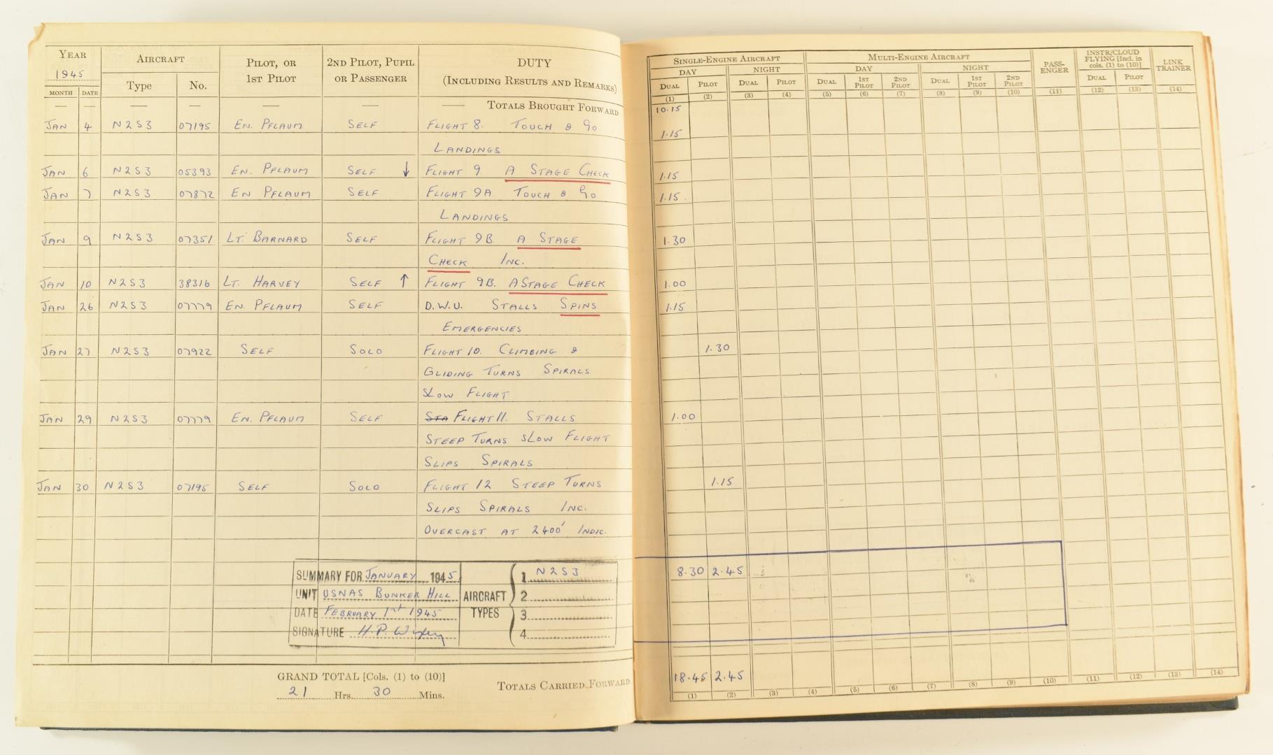 Royal Canadian Air Force WW2 pilot's flying log book for H P Wixey, the first entry dated 5th - Image 9 of 11