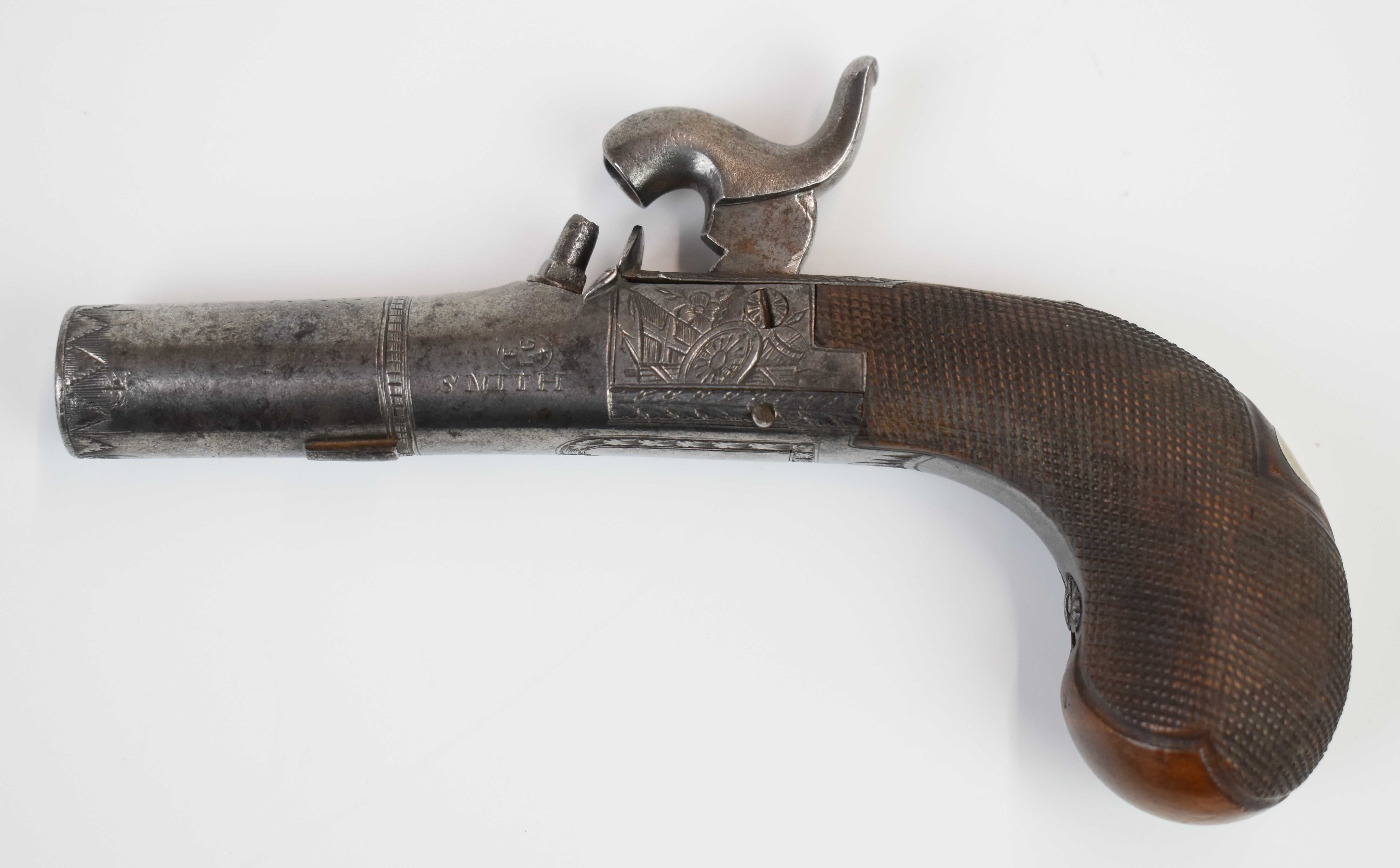 Smith of London retailed Belgian percussion hammer action pocket pistol with named and engraved - Image 2 of 7