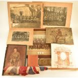 Militaria including Christmas tin, two German POW paintings, WW1 Union Flags, three German buttons