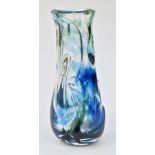 William Wilson & Harry Dyer for Whitefriars Knobbly glass vase in Streaky Blue, 22.5cm tall.