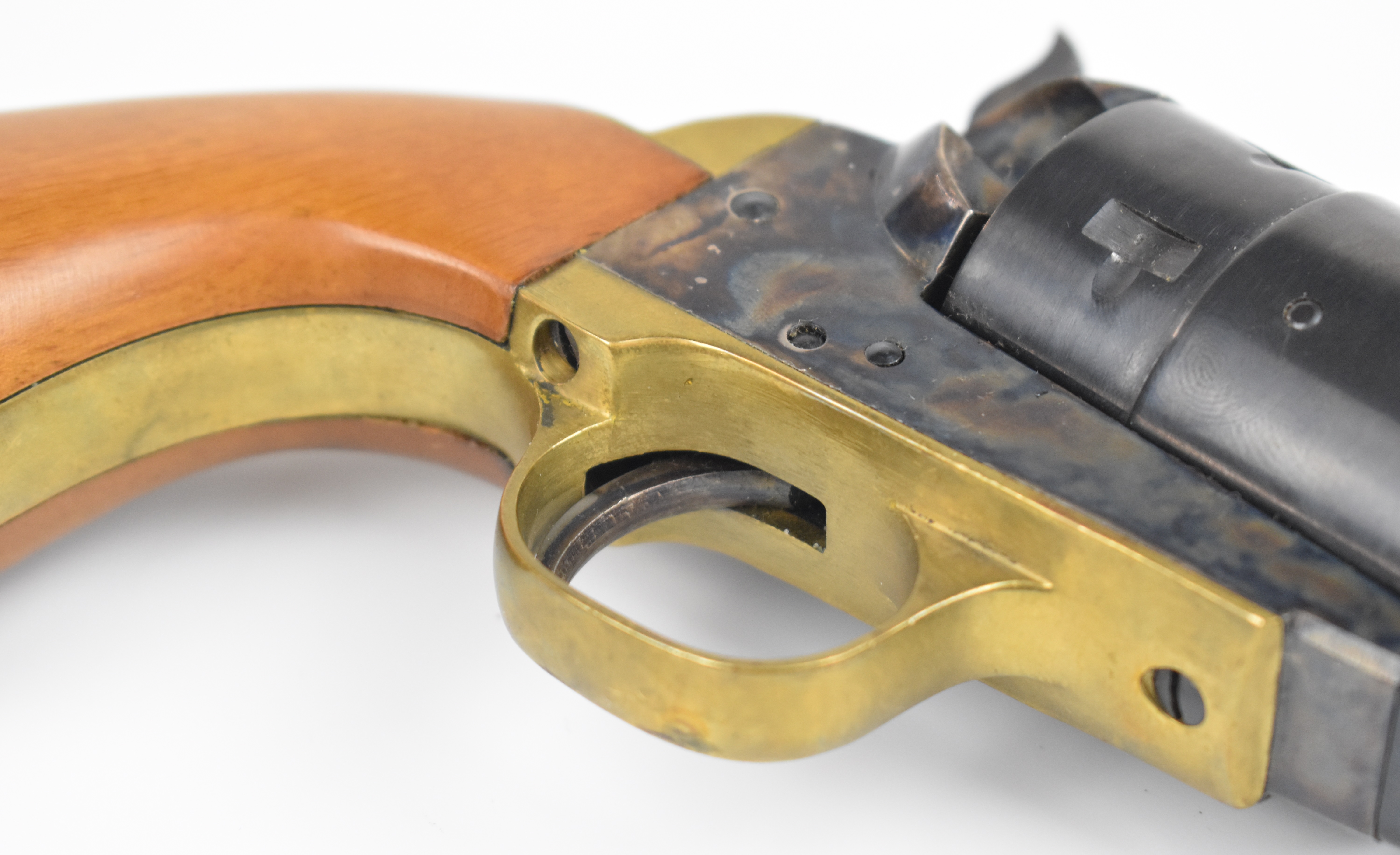 Italian Colt style 9mm blank firing six-shot single action revolver with brass trigger guard, wooden - Image 7 of 12