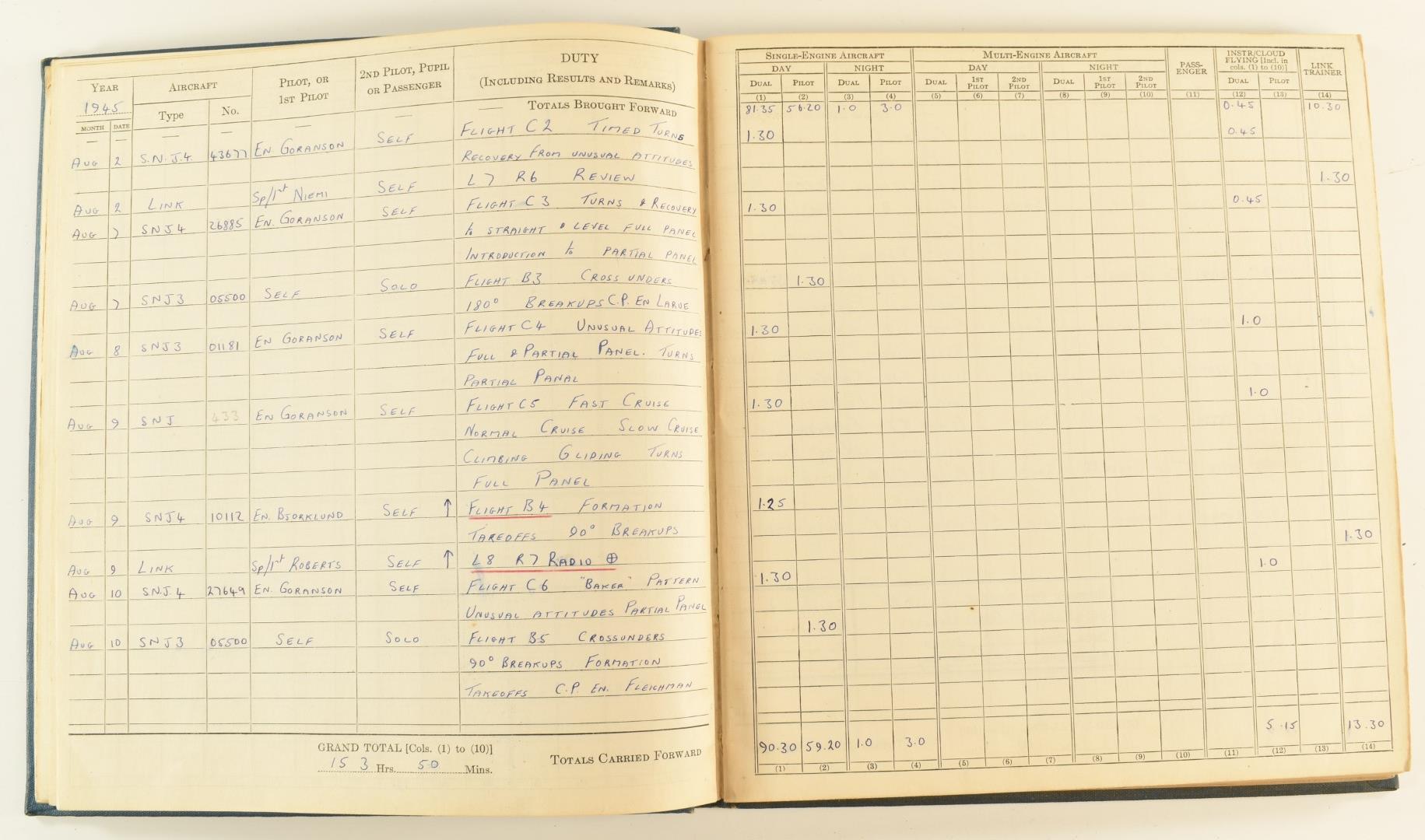 Royal Canadian Air Force WW2 pilot's flying log book for H P Wixey, the first entry dated 5th - Image 10 of 11