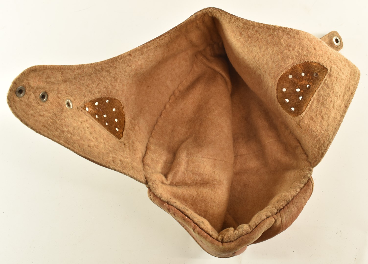 Leather flying helmet, wool lined, with perforated ear sections and protective pads - Image 6 of 6