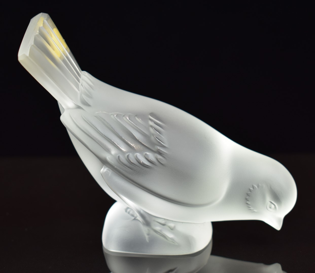 Lalique clear and frosted glass sparrow paperweight Sparrow Head Down, signed 'Lalique France', 13.