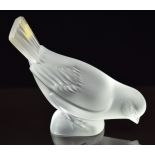Lalique clear and frosted glass sparrow paperweight Sparrow Head Down, signed 'Lalique France', 13.