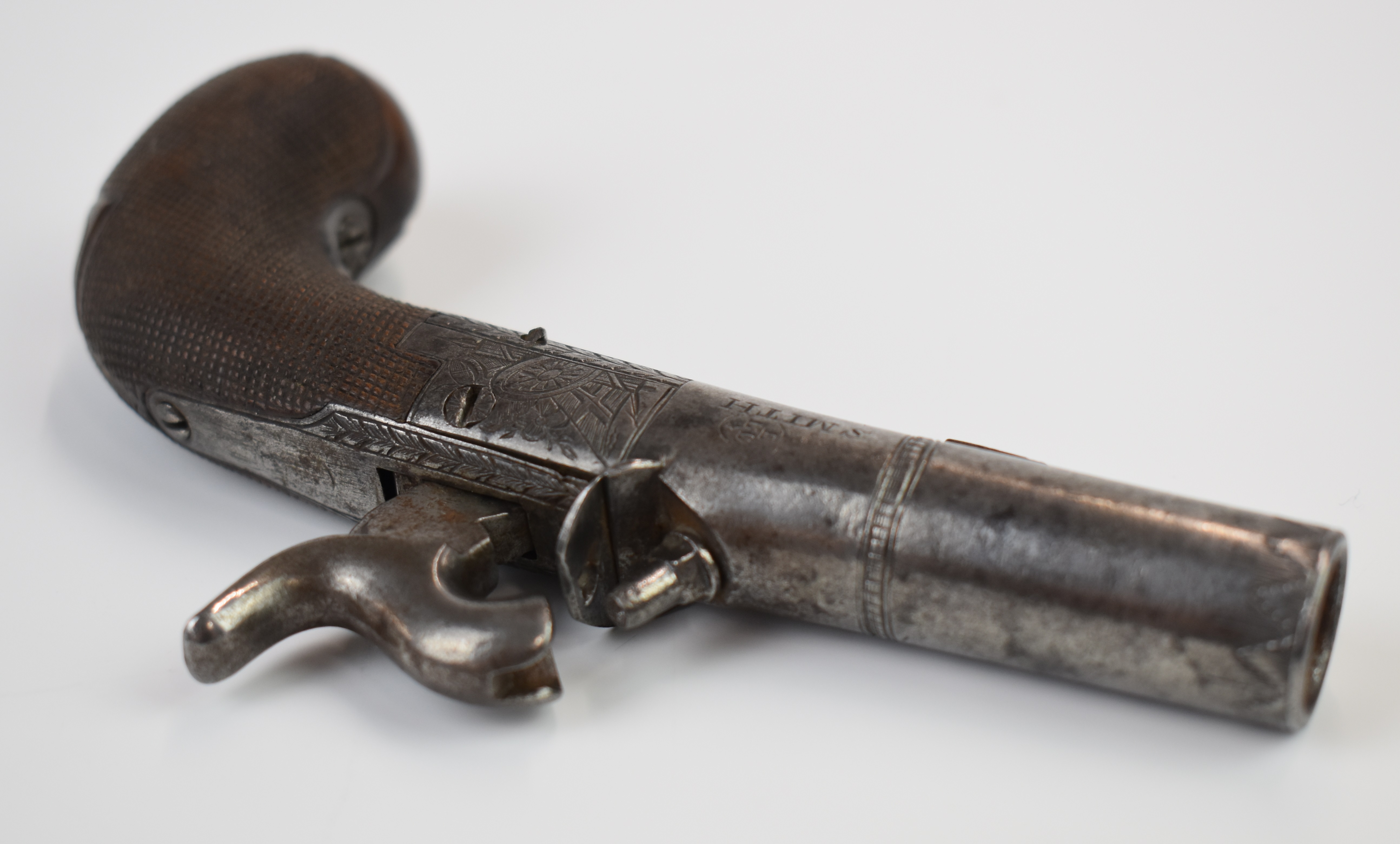 Smith of London retailed Belgian percussion hammer action pocket pistol with named and engraved - Image 7 of 7