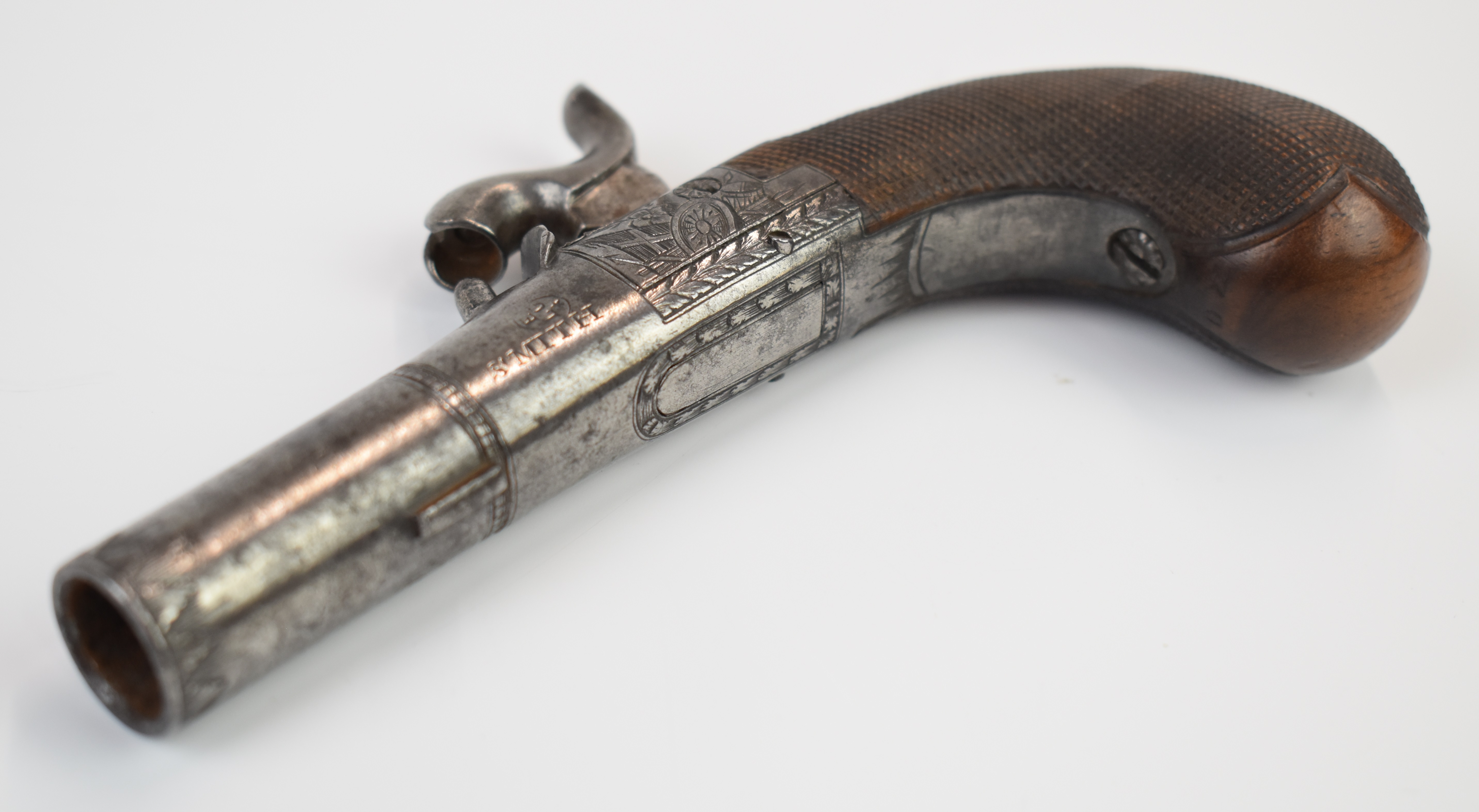 Smith of London retailed Belgian percussion hammer action pocket pistol with named and engraved - Image 3 of 7