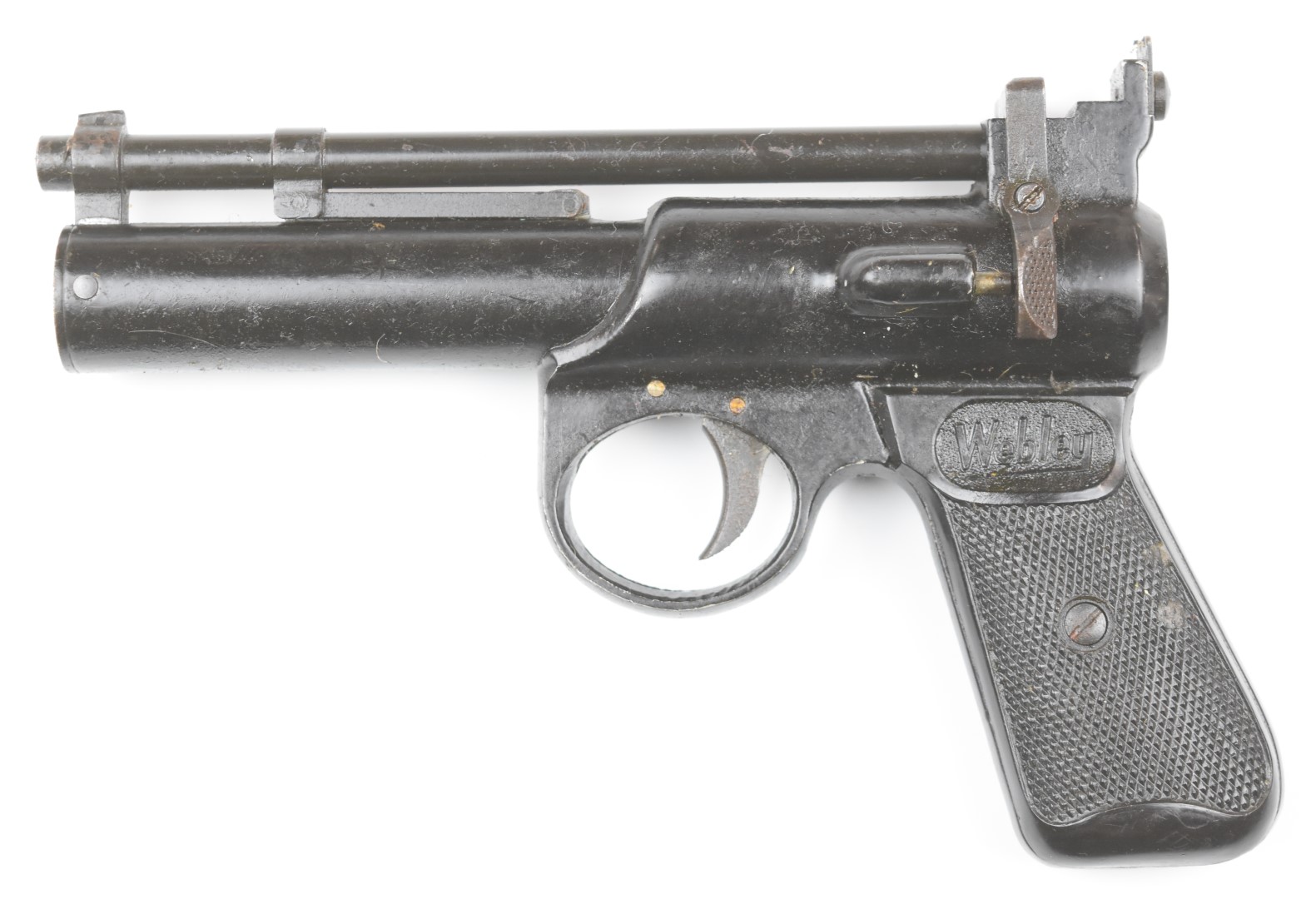 Webley Junior Mk. II .177 air pistol with named and chequered grips and adjustable sights, serial - Image 2 of 12