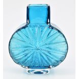 Geoffrey Baxter for Whitefriars Textured Sunburst glass vase in Kingfisher Blue, pattern 9676, 15.