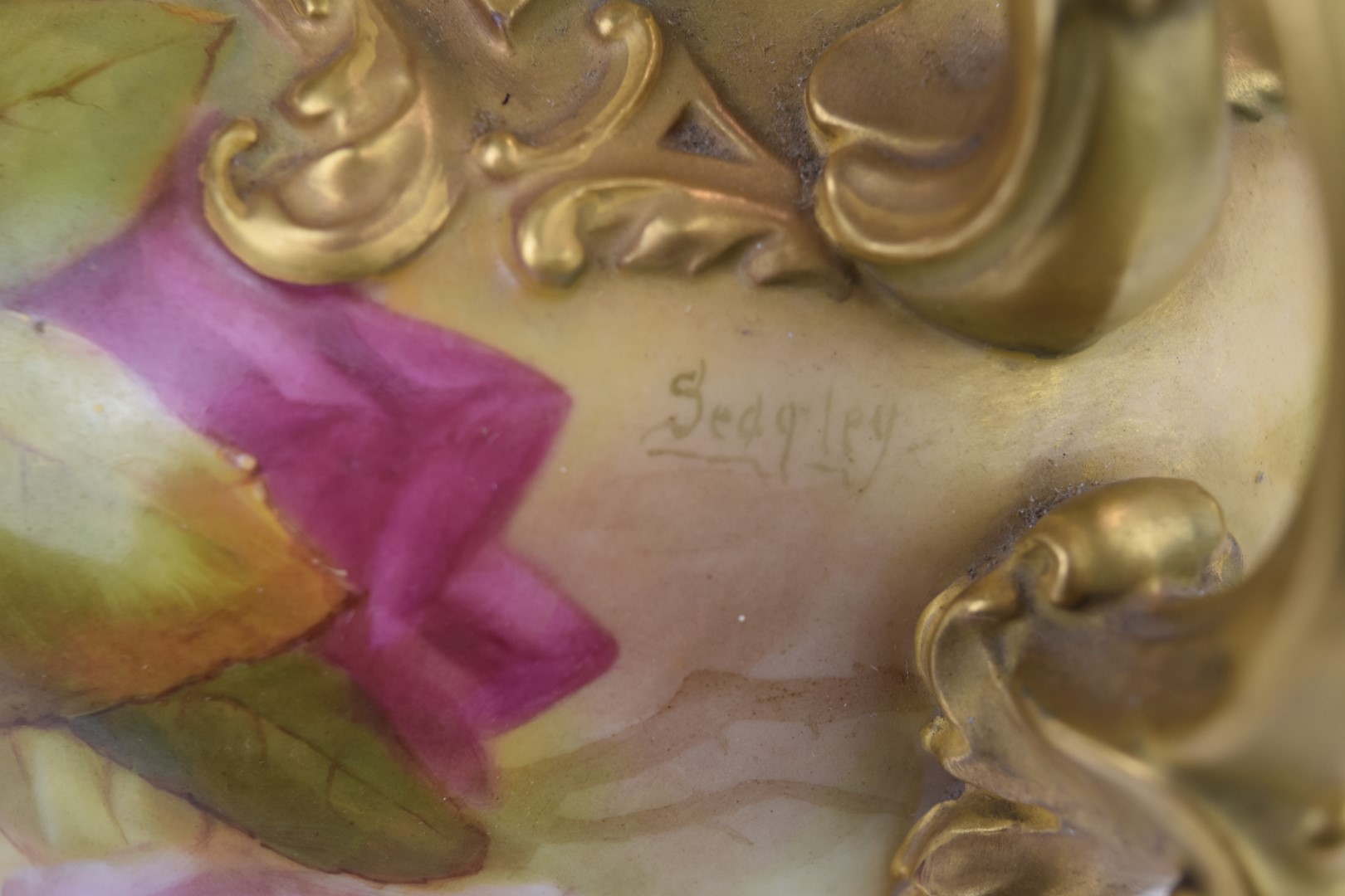 Royal Worcester twin handled covered pedestal pot pourri decorated with roses, signed Sedgley, - Image 3 of 8