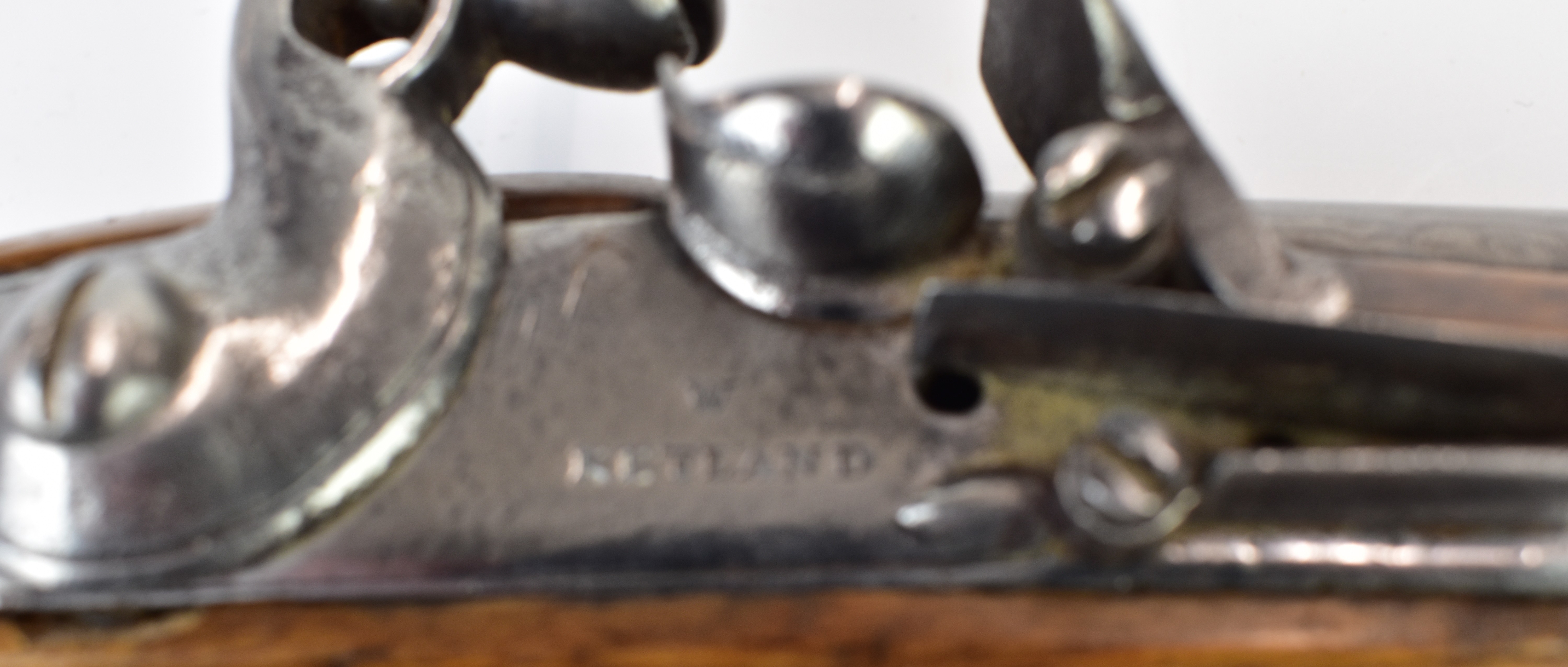 W Ketland & Co flintlock holster pistol with named and line engraved lock, brass trigger guard, butt - Image 11 of 13
